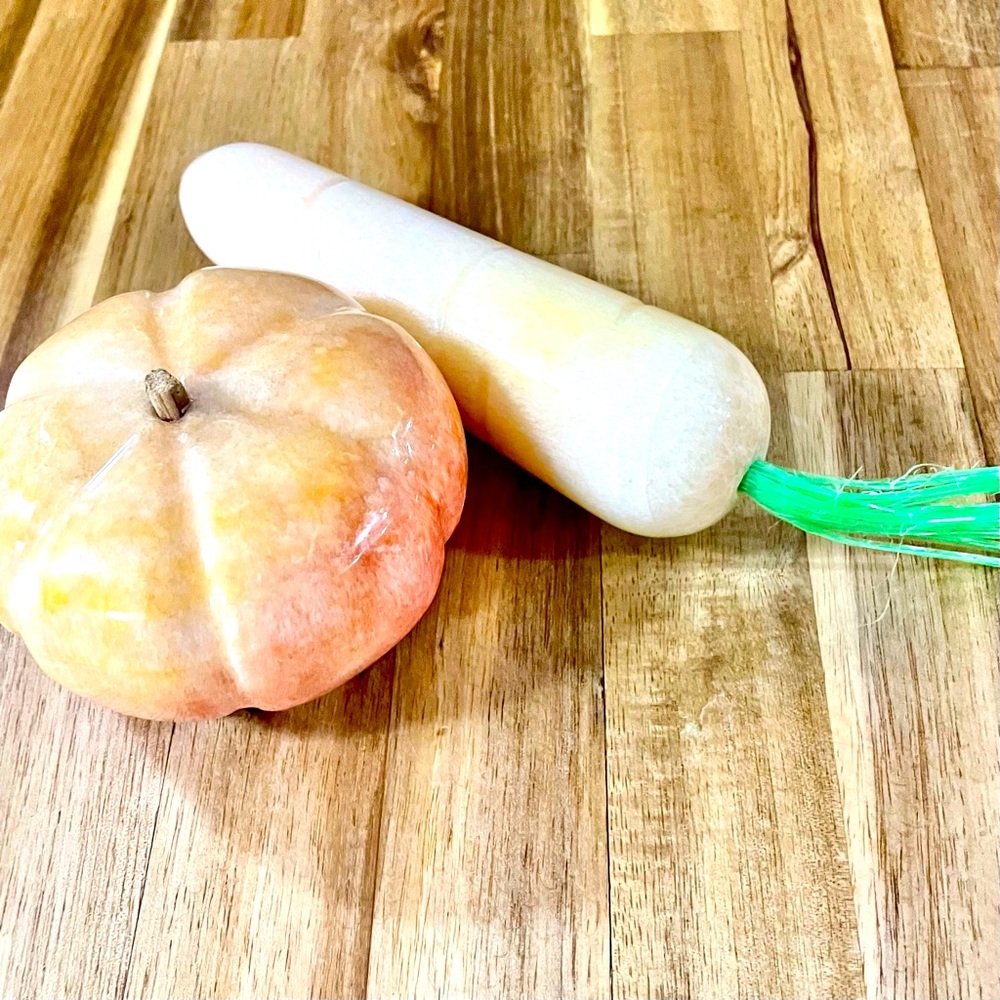 Vintage Alabaster Marble Stone Fruits Kitchen Decor Carrot Pumpkin